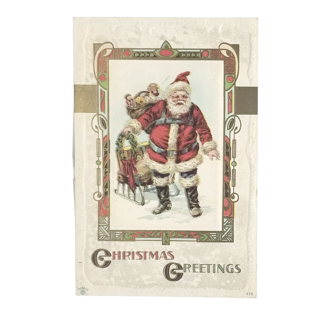 Christmas Postcard Santa Claus with Toys & Sleigh Series 914 Stetcher