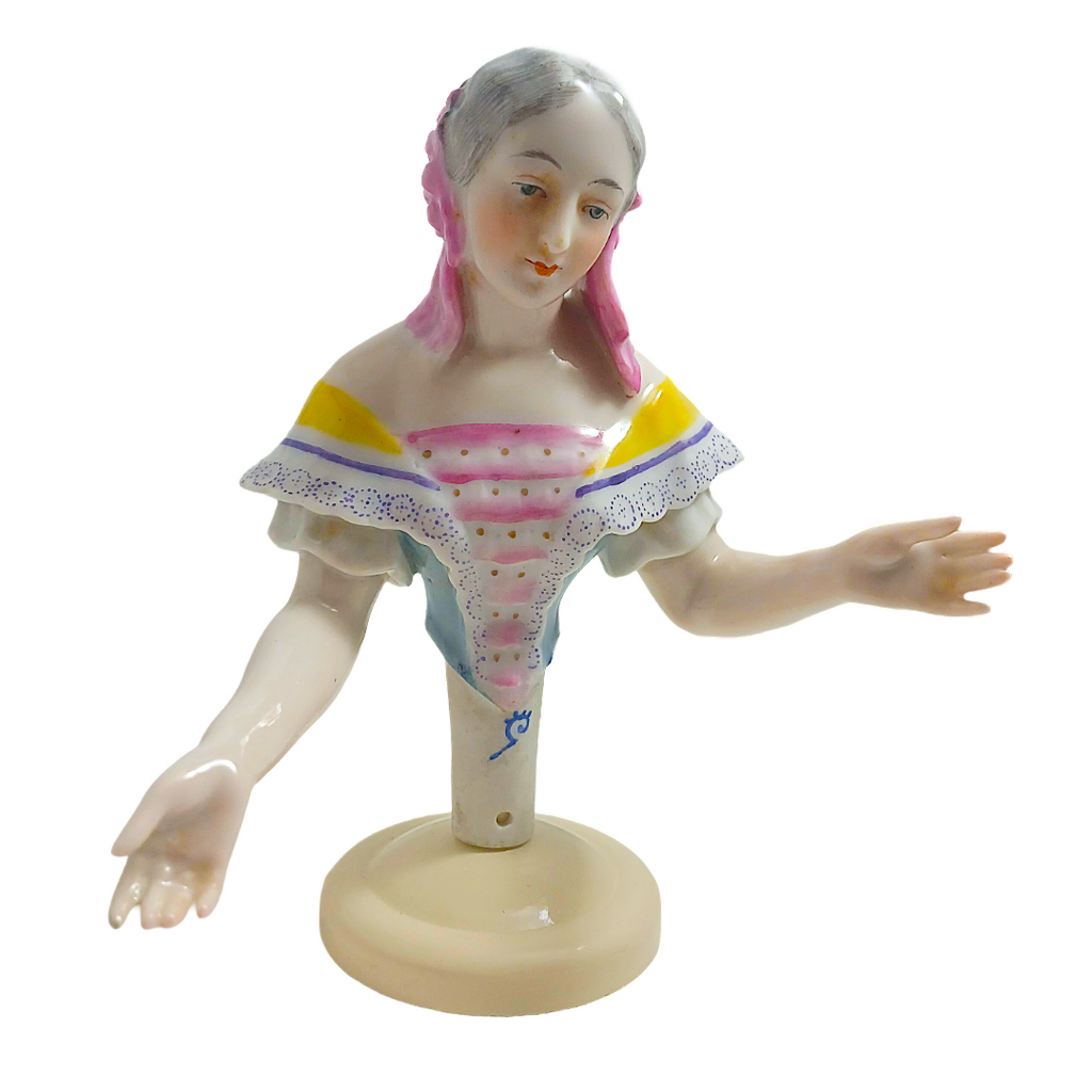 Rare German Porcelain Half-Doll "Elegant Lady in Pastels" by Dressel & Kister