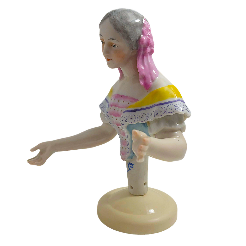Rare German Porcelain Half-Doll "Elegant Lady in Pastels" by Dressel & Kister
