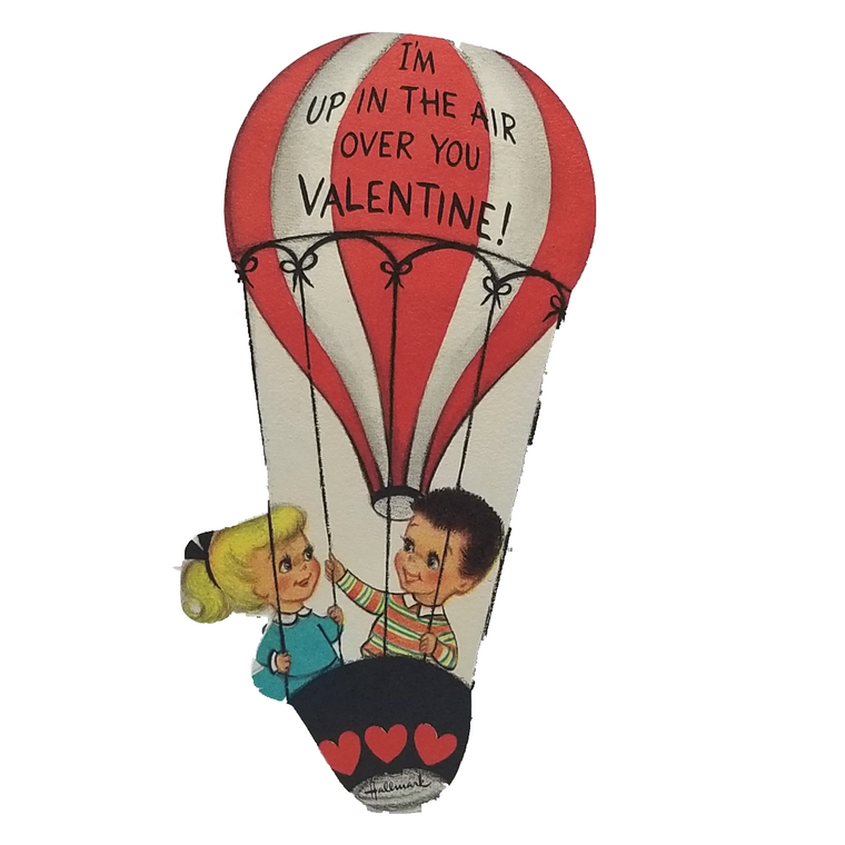 Hallmark Die Cut Valentine Card "I'm Up in the Air" Hot Air Balloon Children