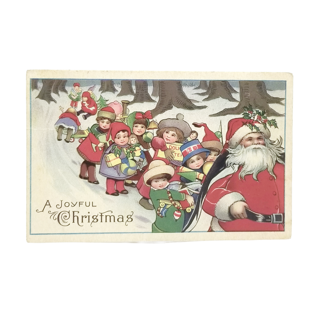 Christmas Postcard Santa Claus Leading Parade of Children in Forest 732E