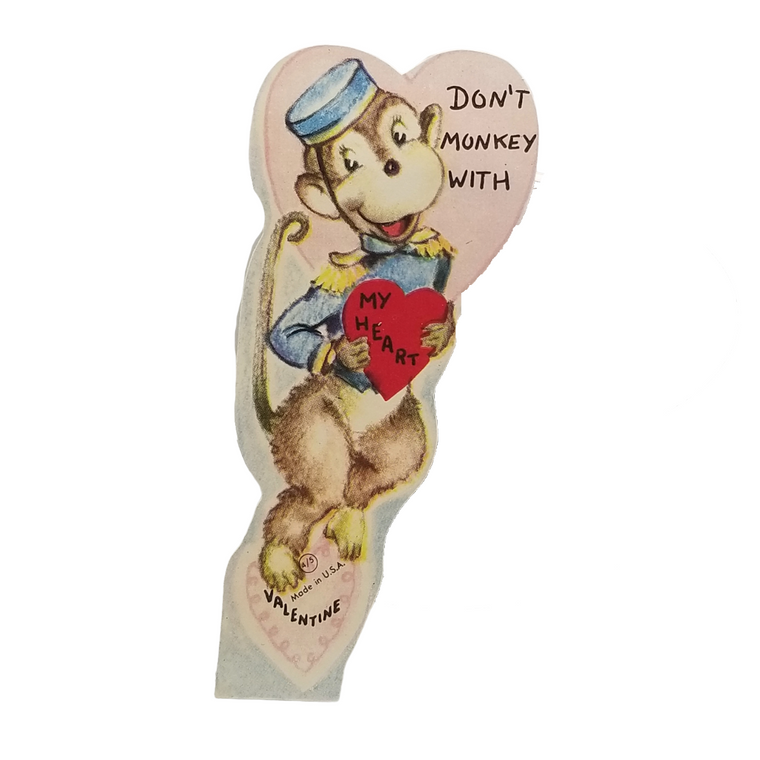 Vintage Valentine Die Cut Card "Don't Monkey with My Heart"