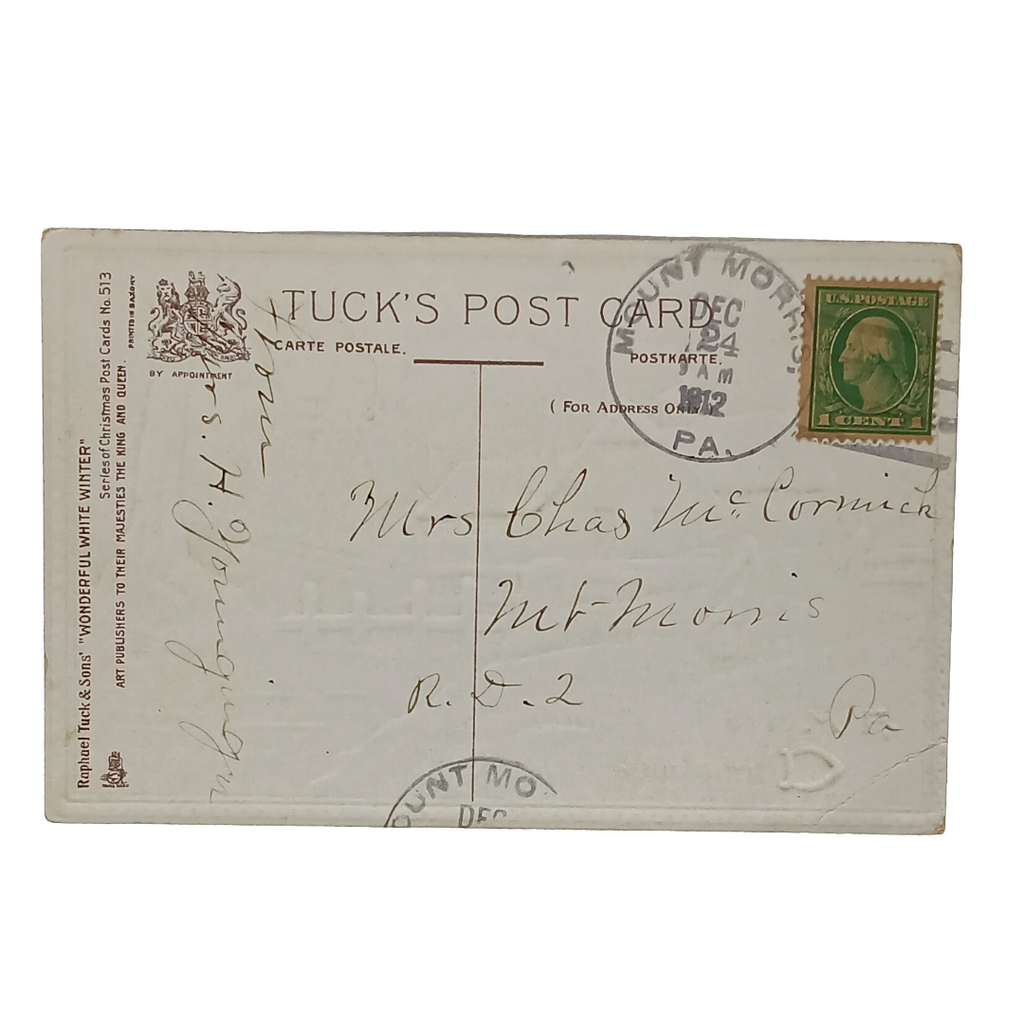 New Year Postcard Tuck Hunter and Dog Overlooking House in Snowy Field Series 513