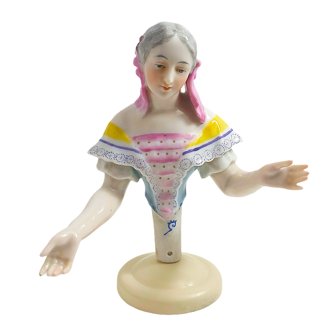 Rare German Porcelain Half-Doll "Elegant Lady in Pastels" by Dressel & Kister