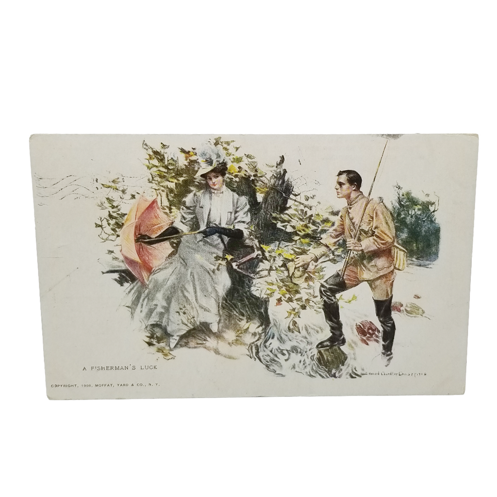 Romantic Postcard Edwardian Couple A Fisherman's Luck Artist Christy