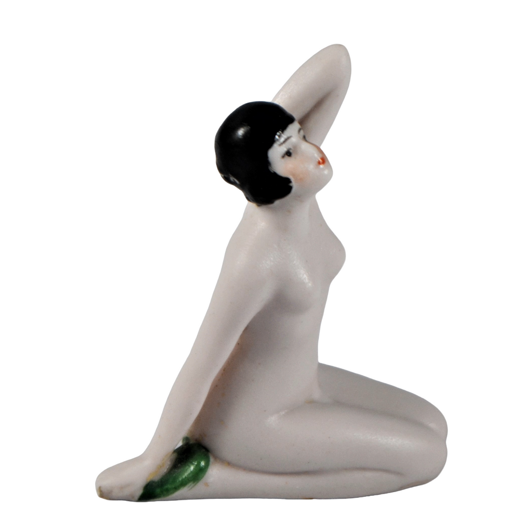 German Porcelain Bisque Art Deco Seated Doll Bathing Beauty Figurine