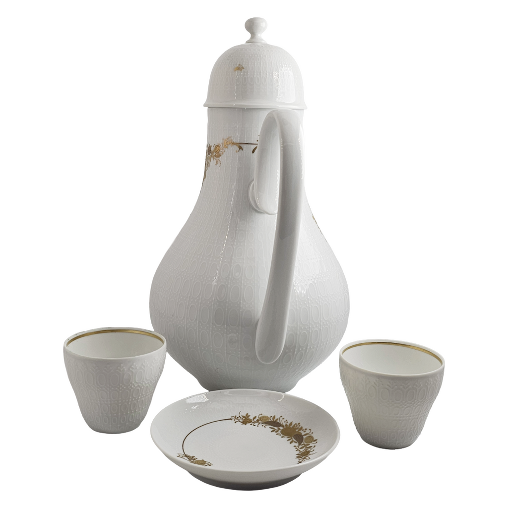 Rosenthal Germany Studio Line Tea Set for Two – Bjorn Wiinblad Design, Gold Floral Trim