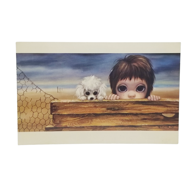 Margaret Keane Postcard 1960s MCM Big Eyes Child Poodle Puppy "Beachhead"