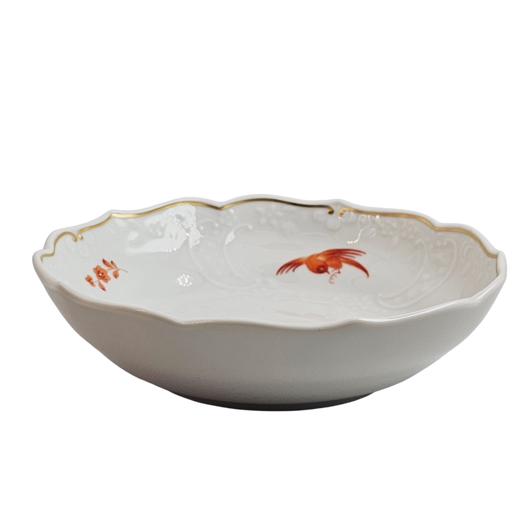 WWII Era Meissen German Porcelain Snack Bowl Red Pheasant Pattern