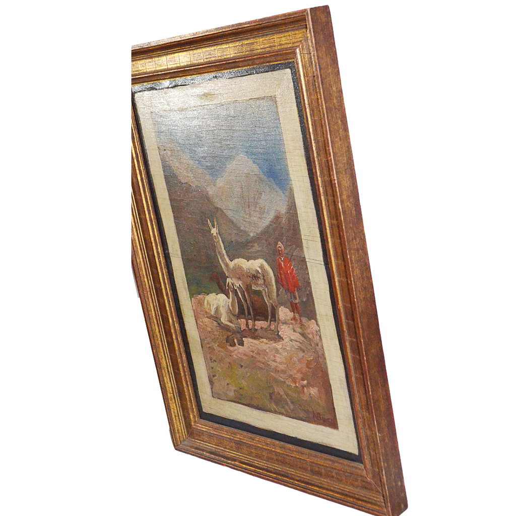 Artist Bush (AMERICAN, 1834 - 1894) Signed NBUSH Oil Peruvian Man Andes Landscape