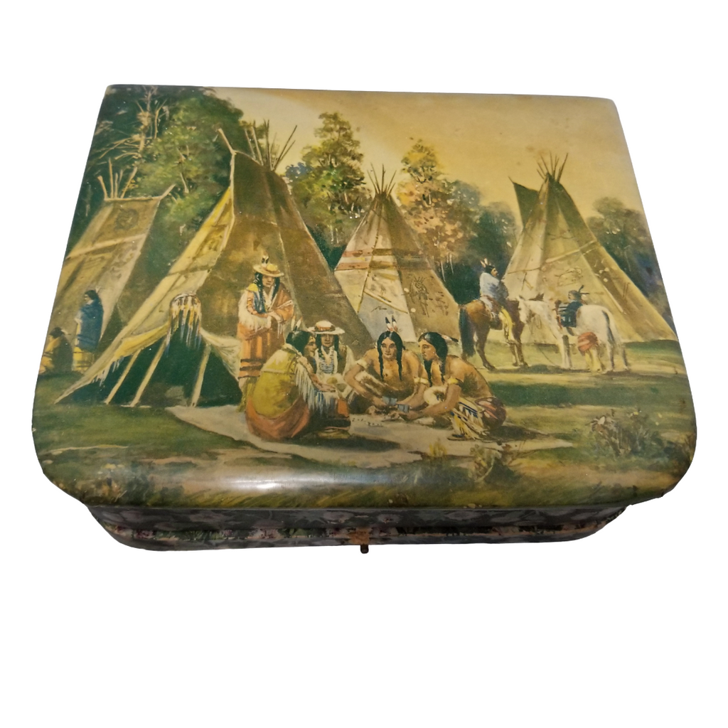Vintage Celluloid Manicure Set in Box with Native American Scene
