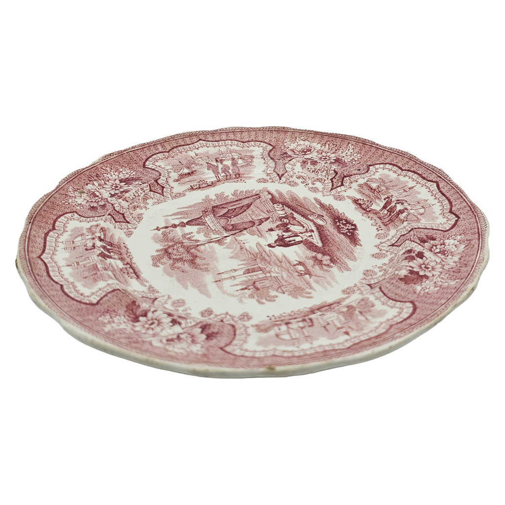 Antique English Ironstone Red Transferware Adams & Sons Palestine Plate