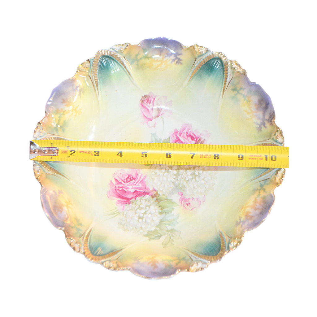 RS Prussia Porcelain Bowl Mold 96 Snowballs & Pink Roses Lilac Purple Flash