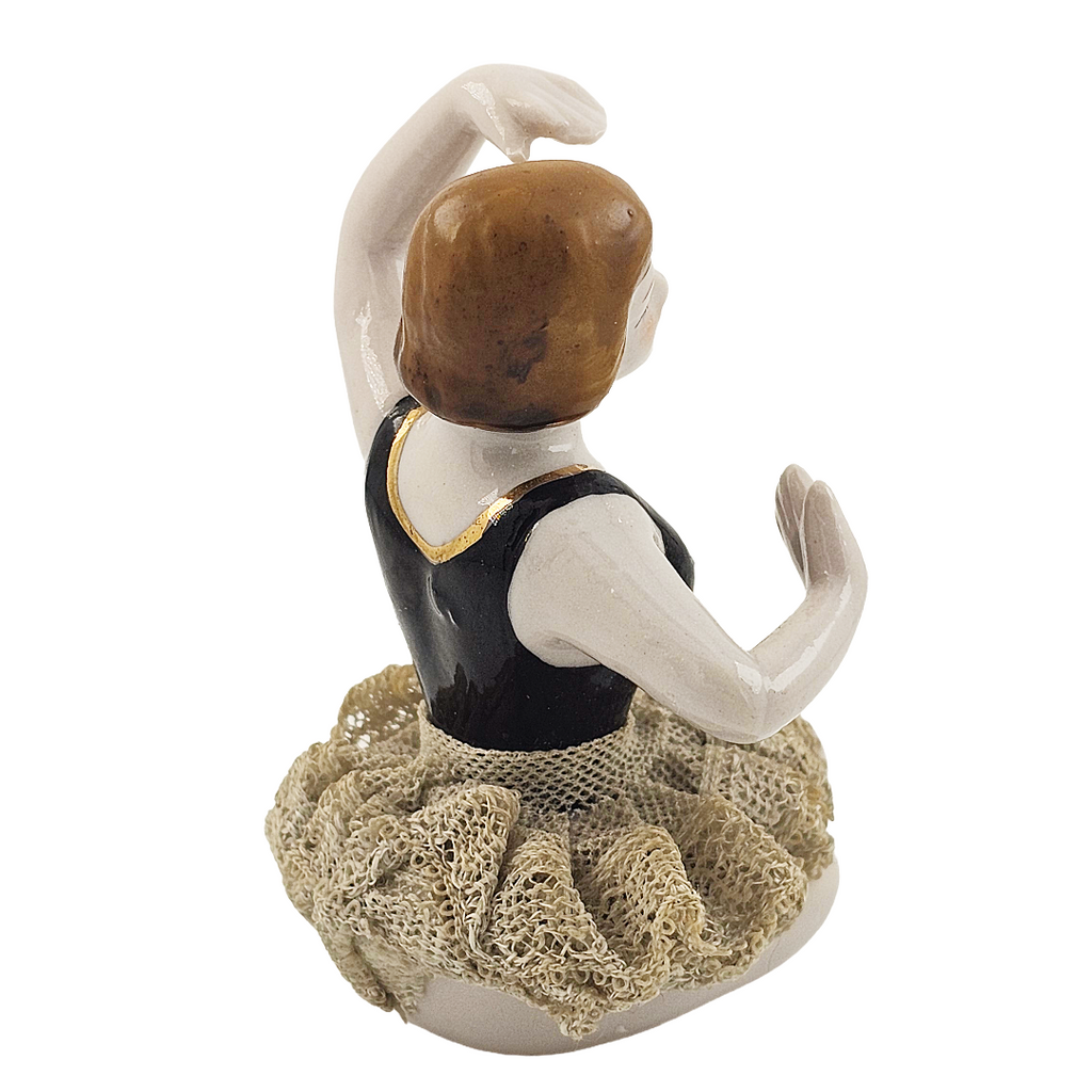 Porcelain Bisque Bathing Beauty Seated Ballerina Dresden Lace Skirt