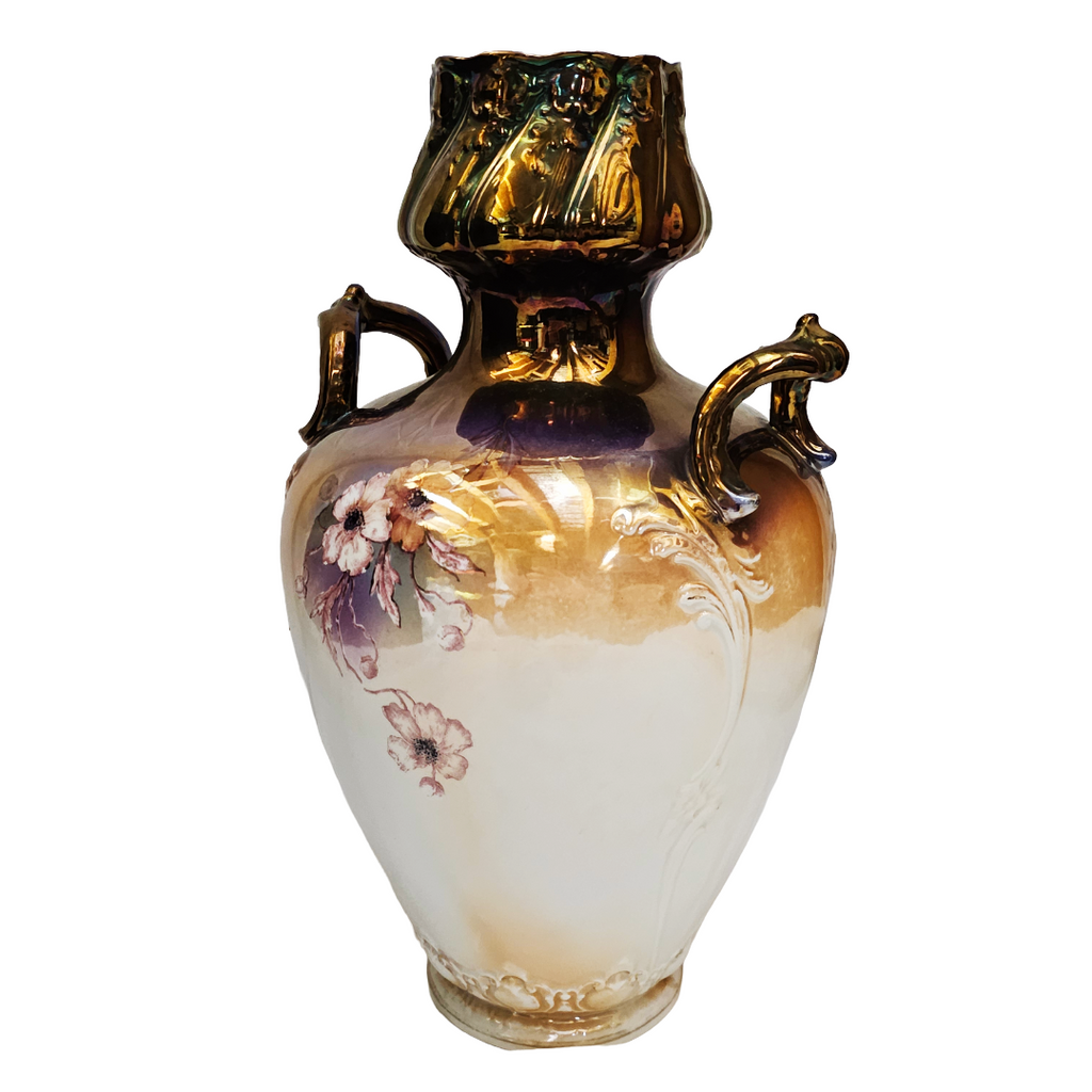 Large Royal Bonn Vase Hand Painted Tiffany Finish Franz Mehlem Germany