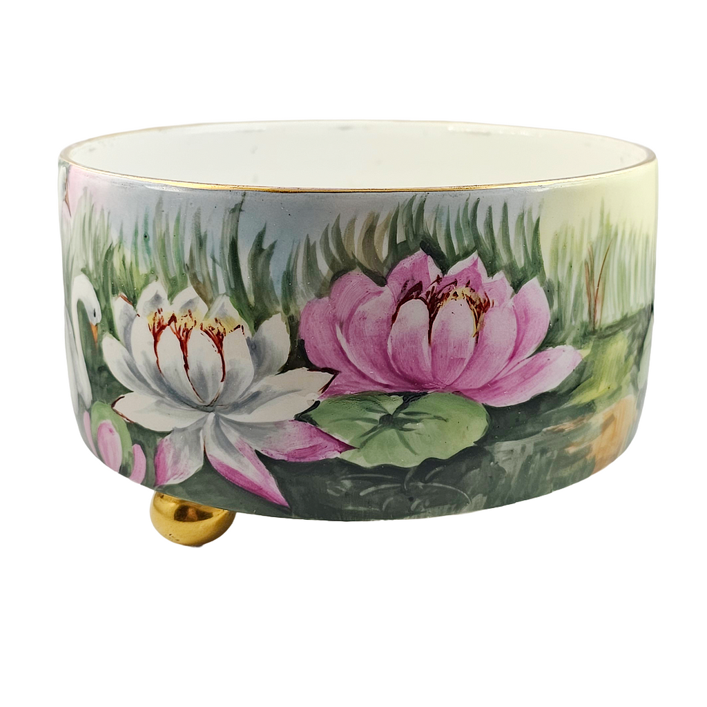 Limoges French Porcelain Cachepot & Fernery Vase HP Swans and Waterlilies AS Hoffman