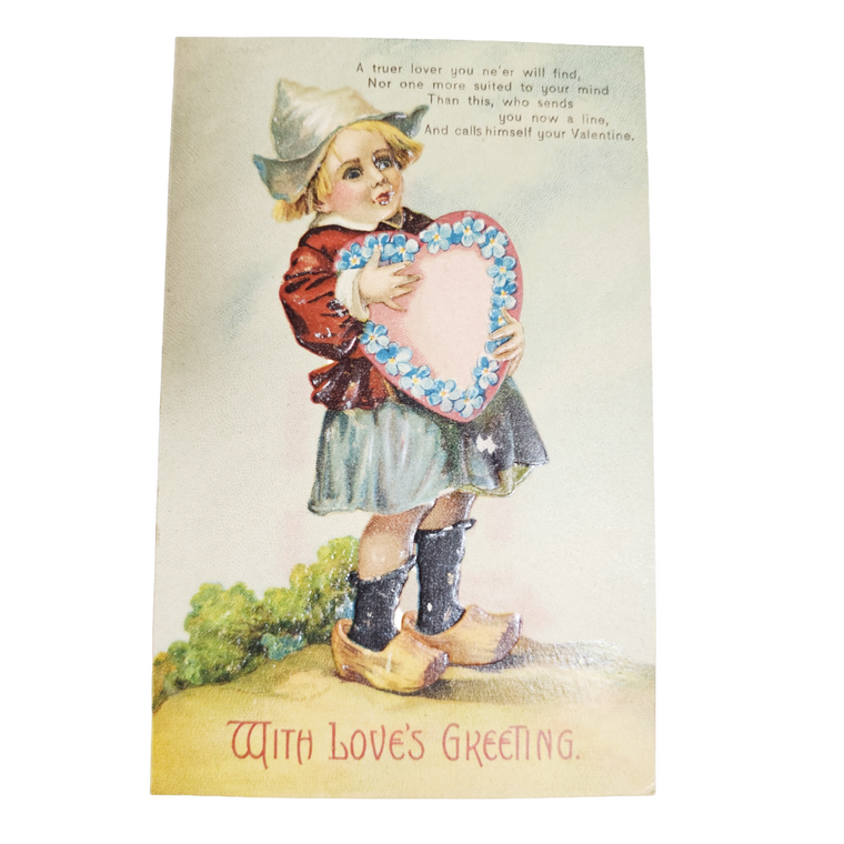 Valentine Postcard Dutch Child Holding Heart Series 829 Artist Griener