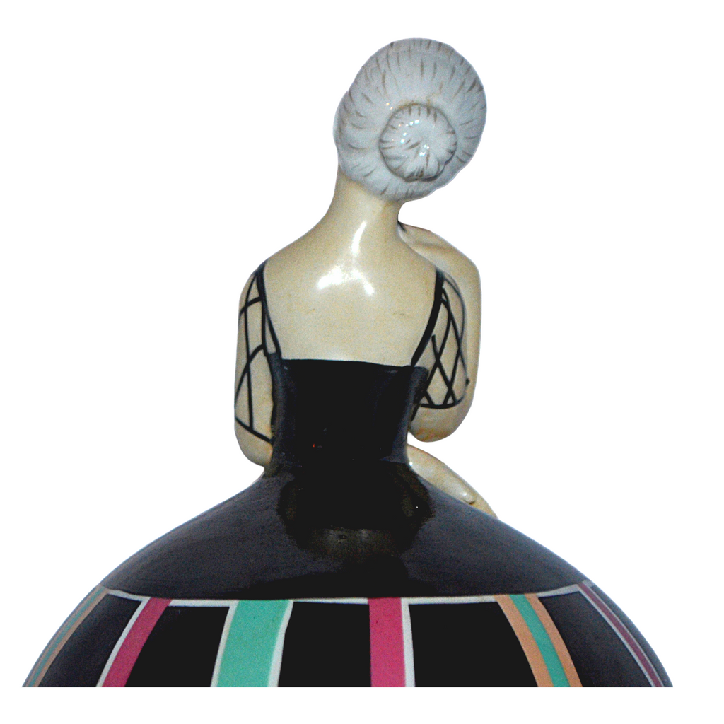 Robj French Art Deco Covered Jar Tobacco or Vanity Box Asian Lady w/ Fan
