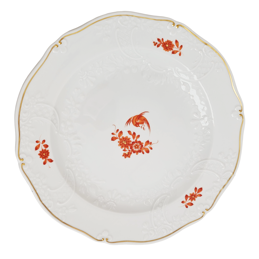 WWII Era Meissen German Porcelain Dessert Plate Red Pheasant Pattern