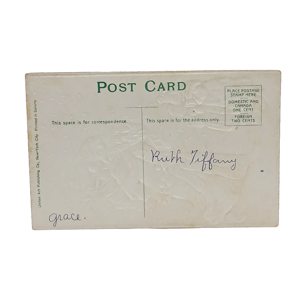 Christmas Postcard Old World German Santa in Green Robe Children Gold Highlights