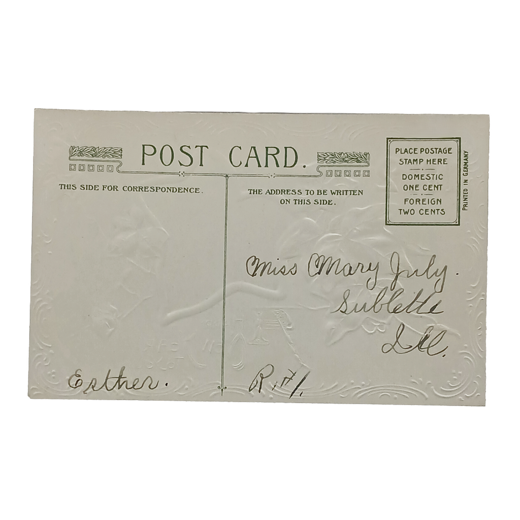 New Year Postcard Winsch Couple In Snowy Yard w/Leaf Border White Border