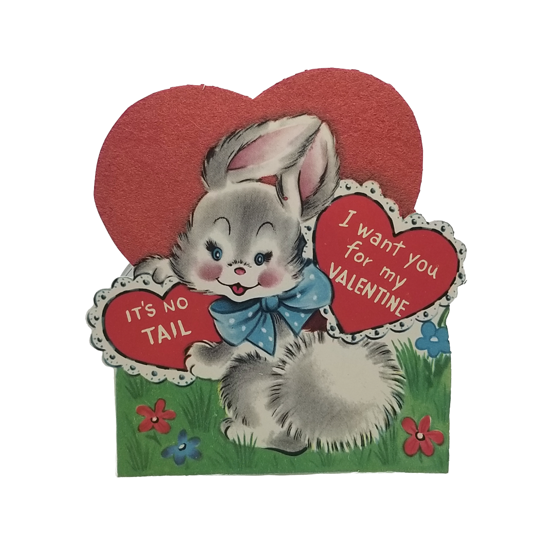 Die Cut Valentine Card "It's No Tail, I want You" Bunny Rabbit w/Heart