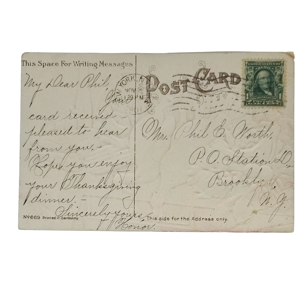 Thanksgiving Postcard Turkeys Harvest Dinner Table