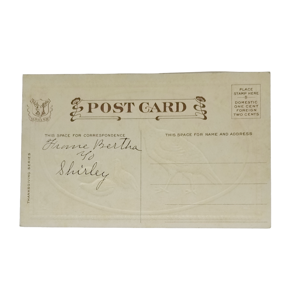 Thanksgiving Postcard Turkey with Babies in Yard Gold Highlights