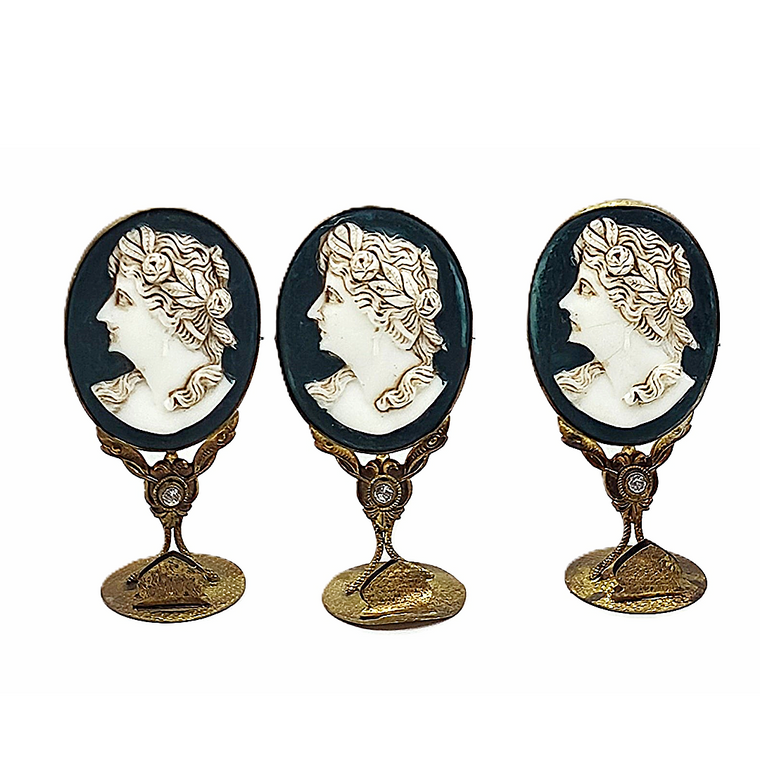 Antique Czech Jeweled Ormolu Cameo Carved Place Holder Set