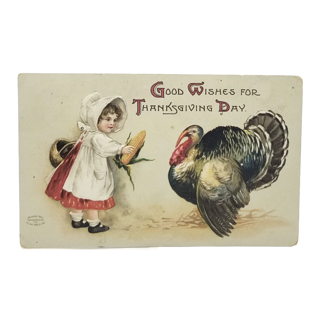 Thanksgiving Postcard Little Girl Feeding Turkey Artist Clapsaddle