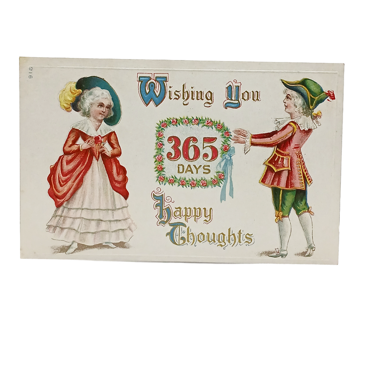 New Year Postcard Two Children Hanging Flower Wreath Calendar Series 916