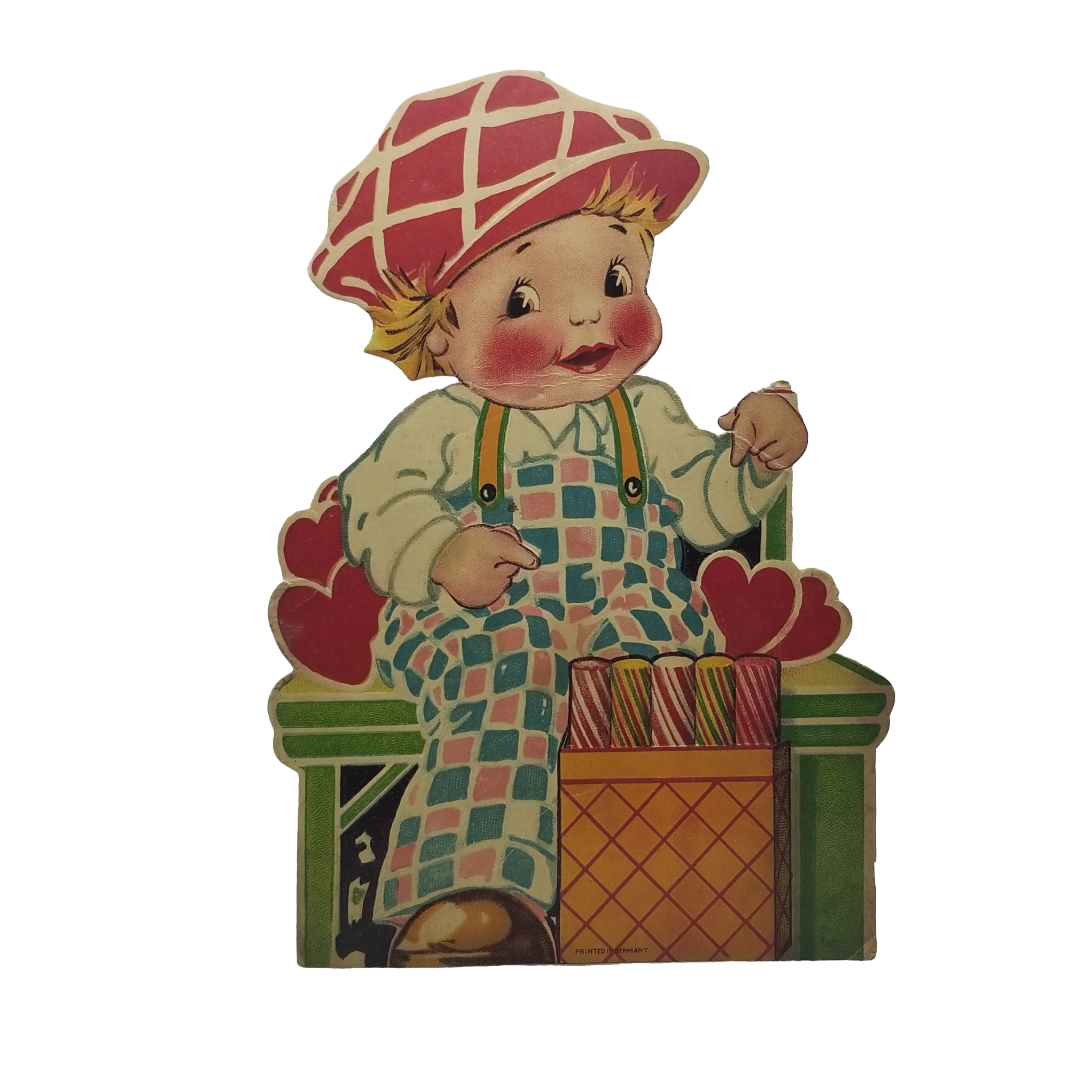 Die Cut Valentine's Card Boy with Hearts & Picnic Basket