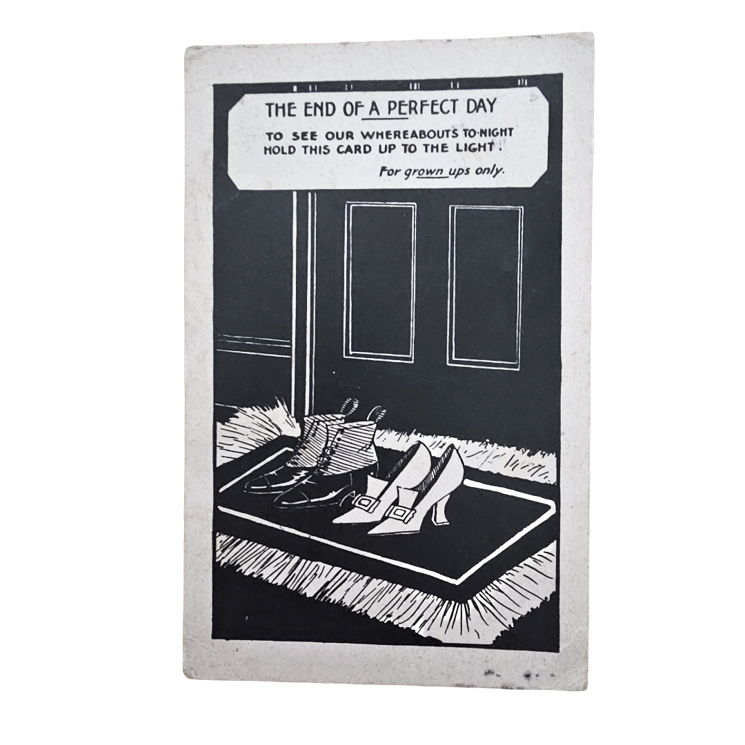 Romantic Comic Postcard Couples Shoes at Door Fake HTL Novelty Trick Card