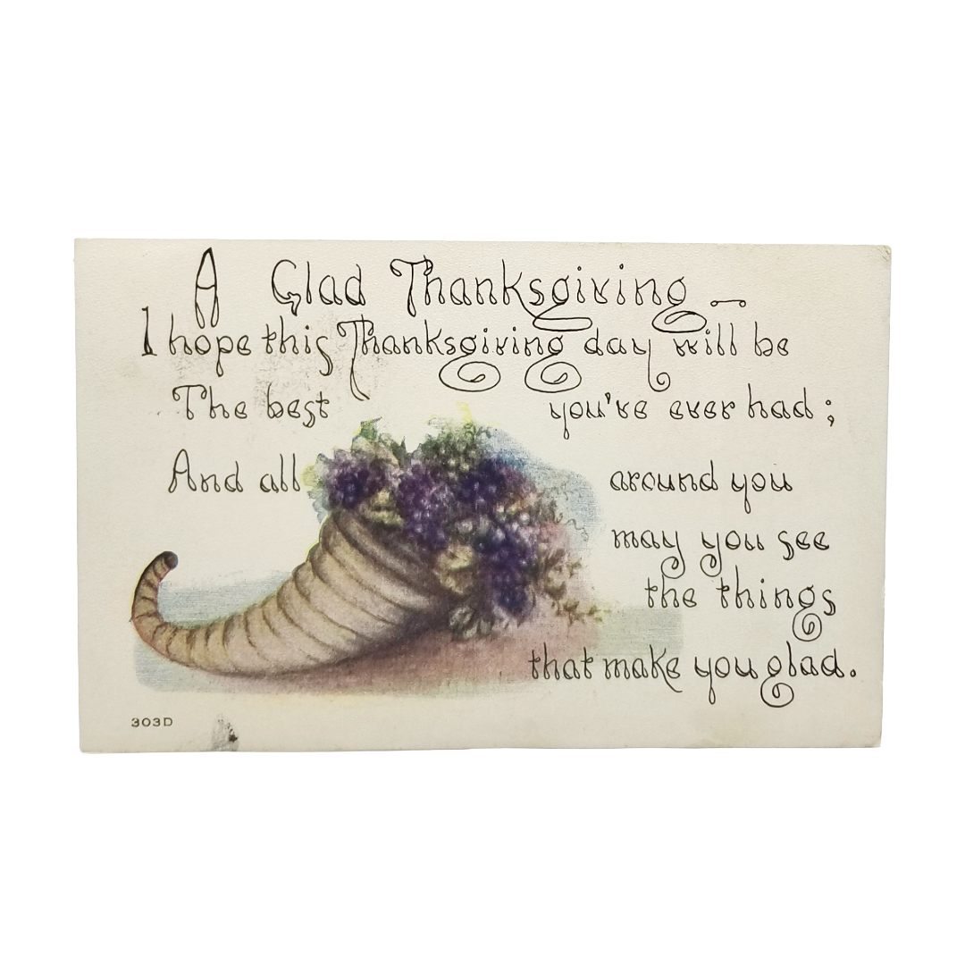 Thanksgiving Postcard Flower Cornucopia w/ Poem Arts Craft Style