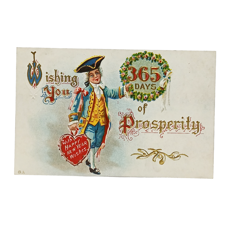 New Year Postcard Young Boy Hanging Flower Wreath Calendar Series 208