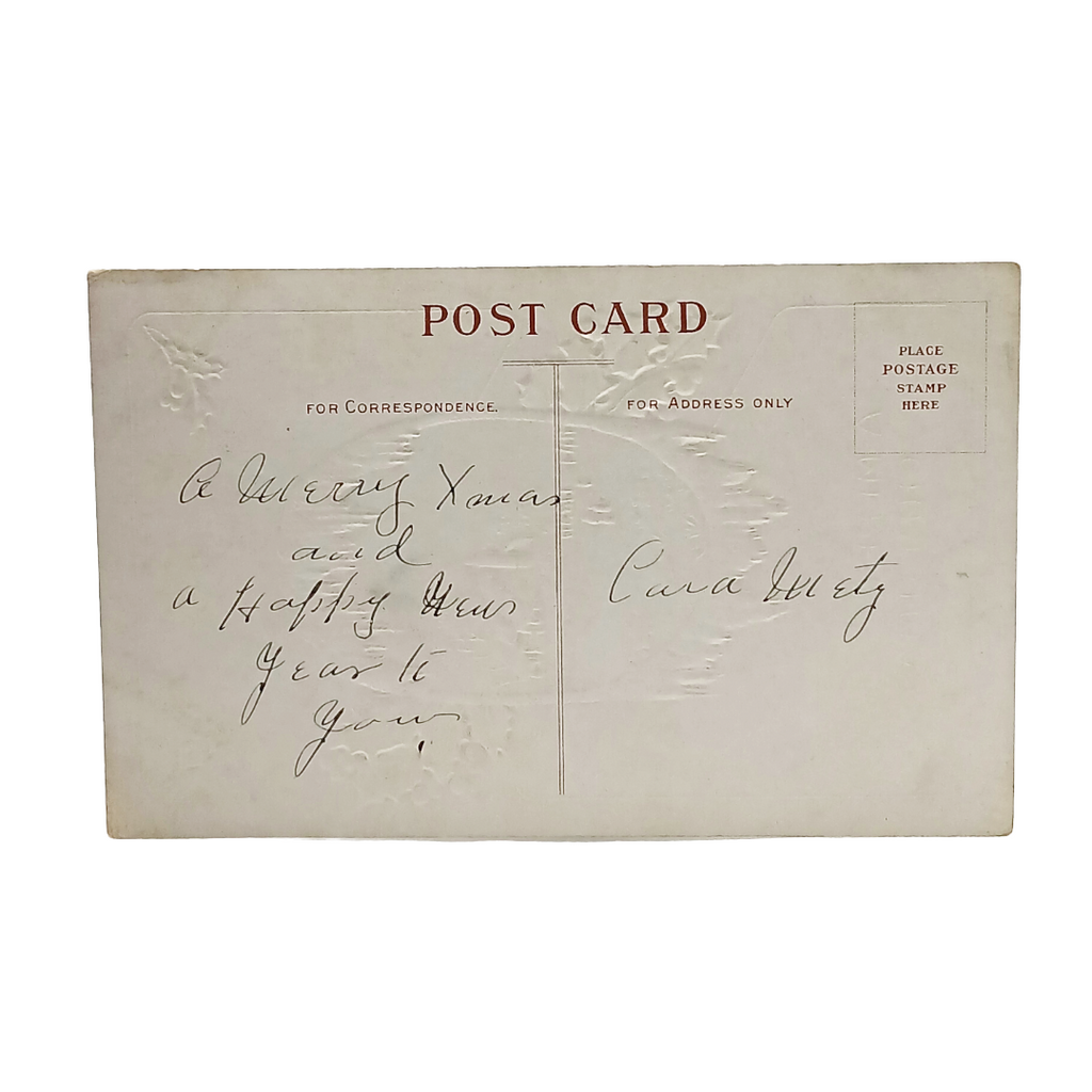 Christmas Postcard Silver Embossed Landscape in Snow with Holly