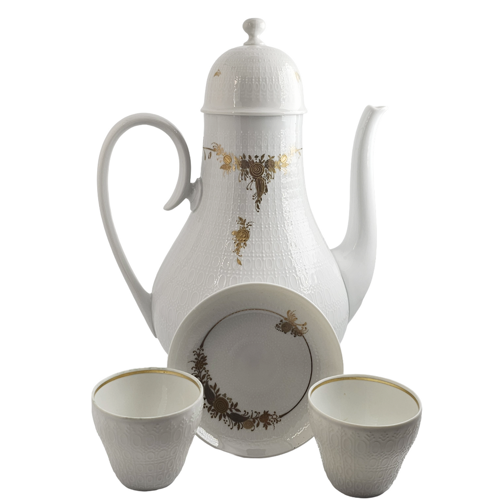 Rosenthal Germany Studio Line Tea Set for Two – Bjorn Wiinblad Design, Gold Floral Trim