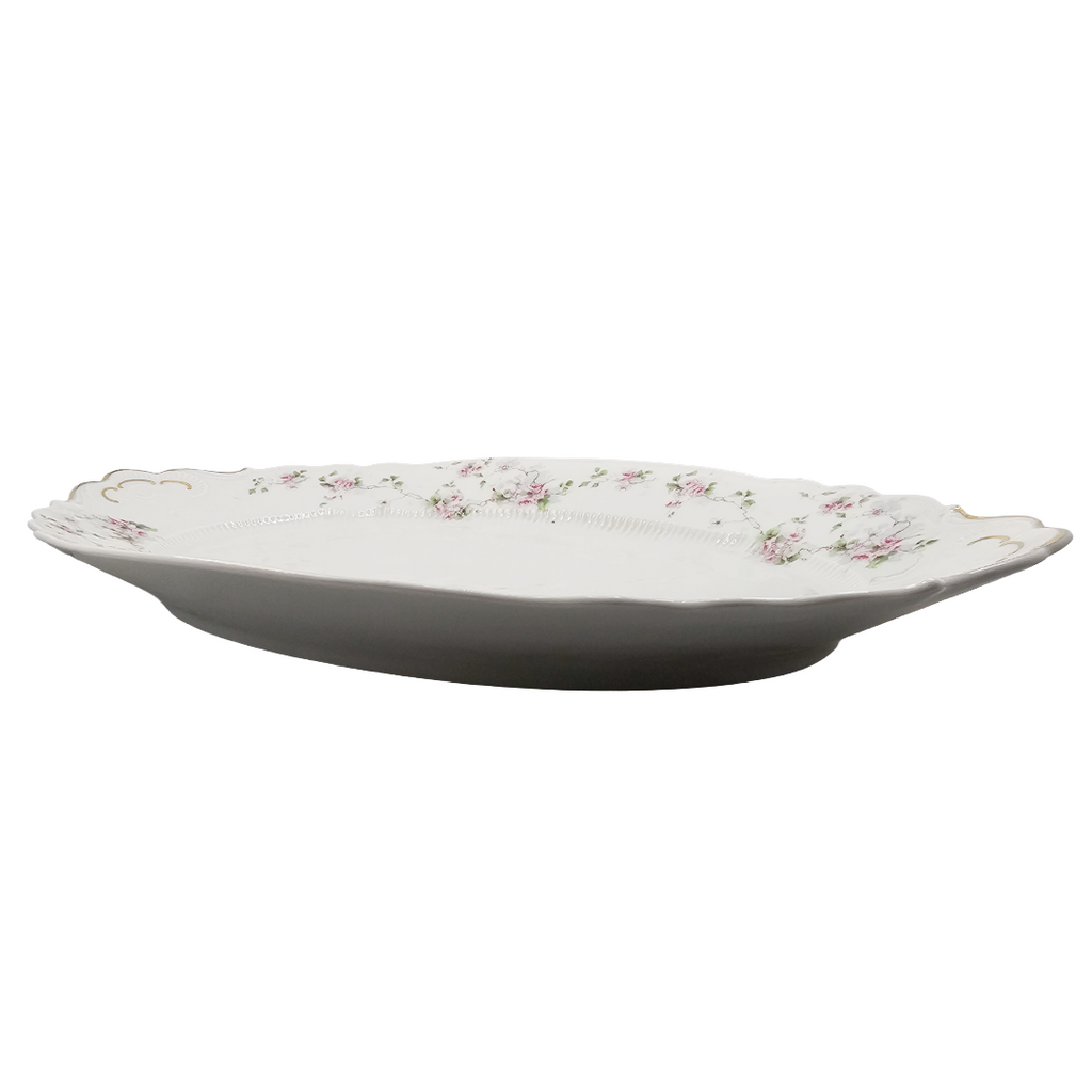 Large Antique Austrian Porcelain Carlsbad Serving Platter Pink Cabbage Rose Pattern