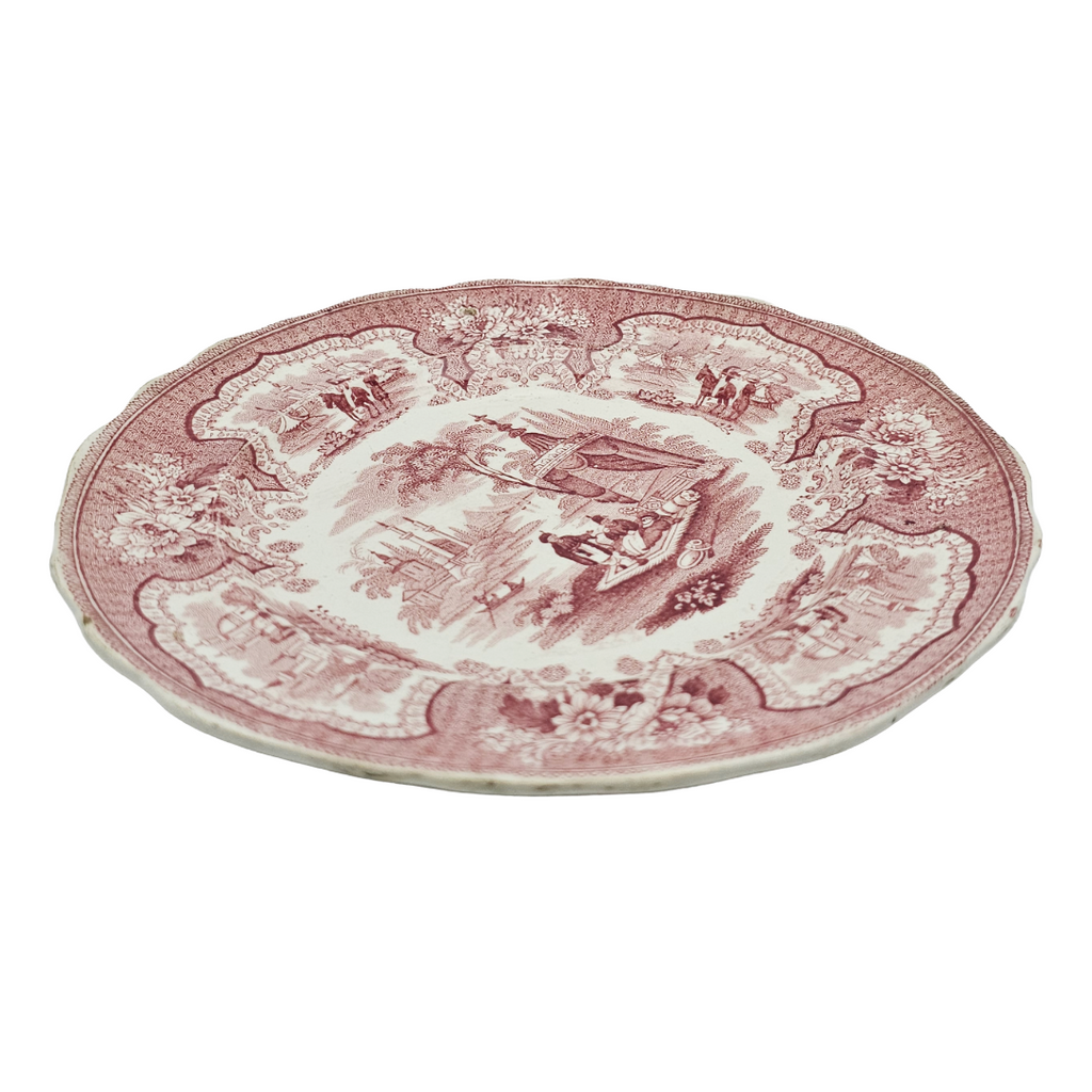 Antique English Ironstone Red Transferware Adams & Sons Palestine Plate