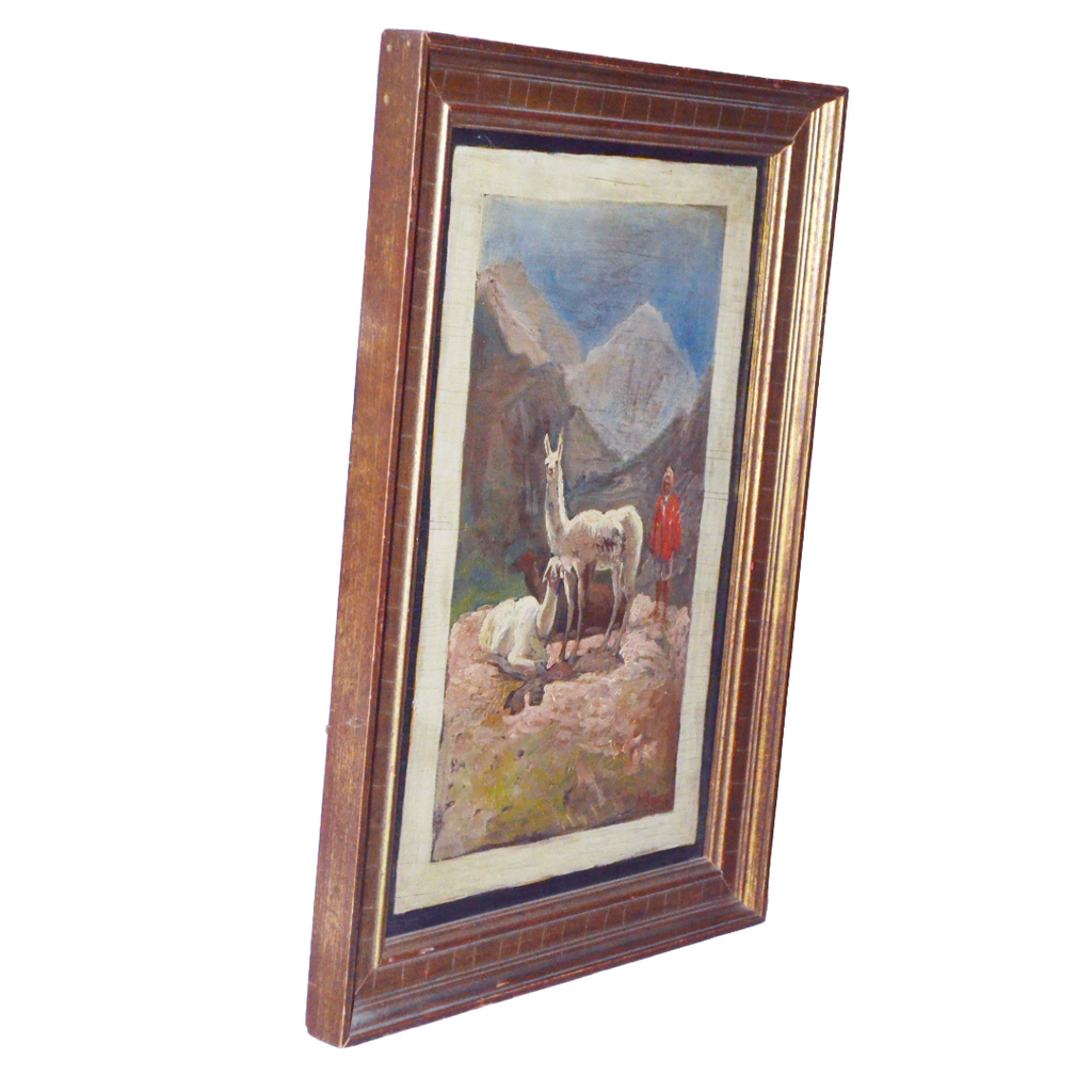 Artist Bush (AMERICAN, 1834 - 1894) Signed NBUSH Oil Peruvian Man Andes Landscape