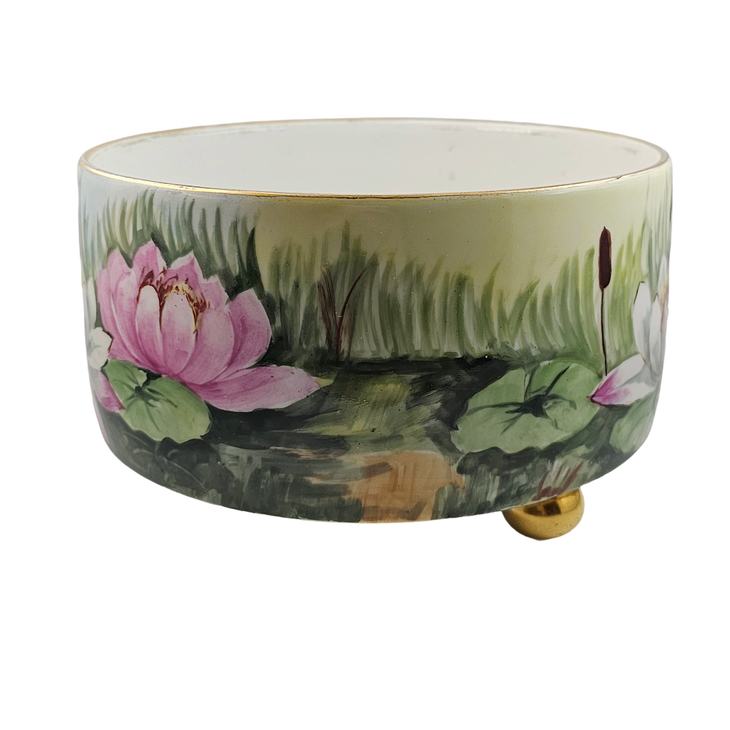 Limoges French Porcelain Cachepot & Fernery Vase HP Swans and Waterlilies AS Hoffman
