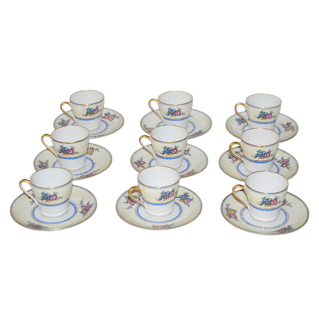 LIMOGES Porcelain Demitasse Cup Saucer Set C. Ahrenfeldt 18 Pc Teacup Service