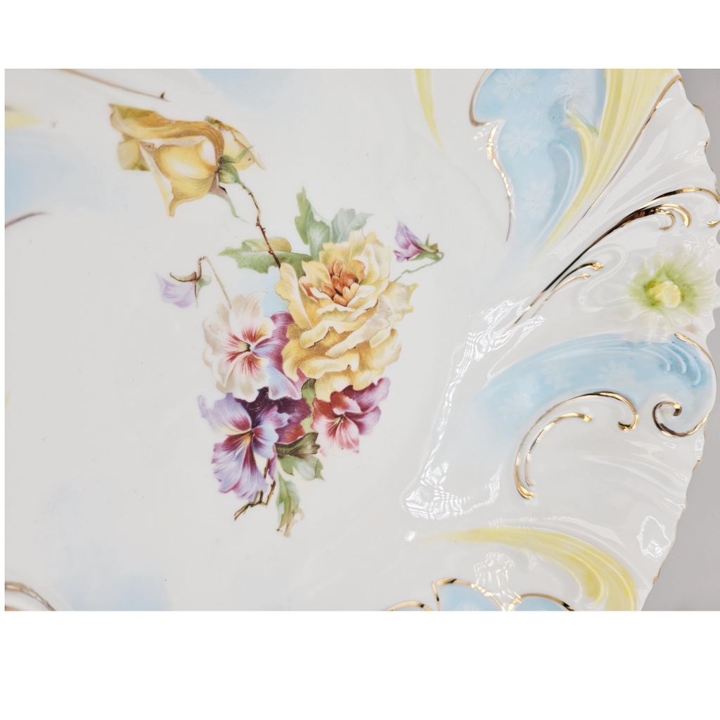 RS PRUSSIA BOWL Stylized Daisy Floral Swirl Rim Mold 40 Yellow Roses & Flowers