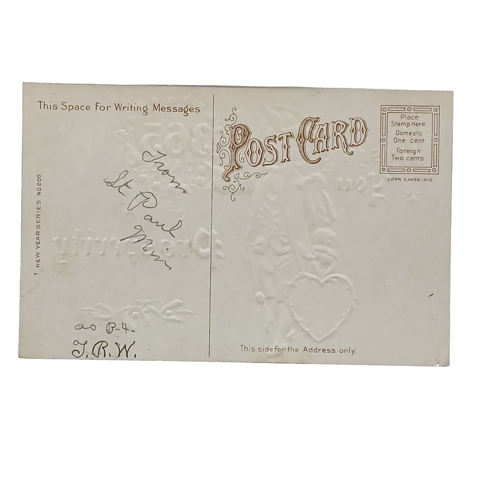 New Year Postcard Young Boy Hanging Flower Wreath Calendar Series 208