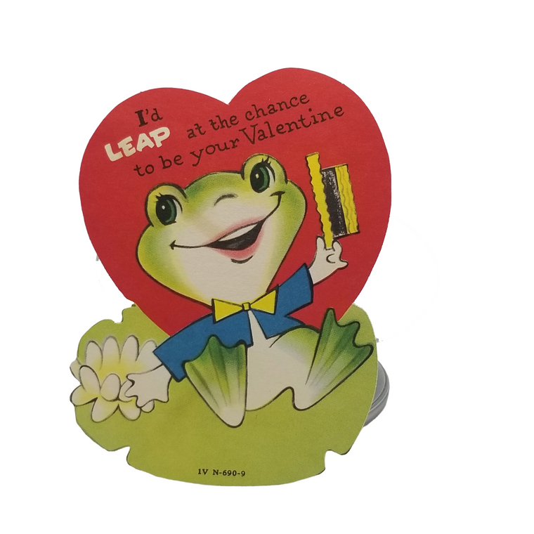 Vintage Valentine Die Cut Card Anthropomorphic Dancing Frog