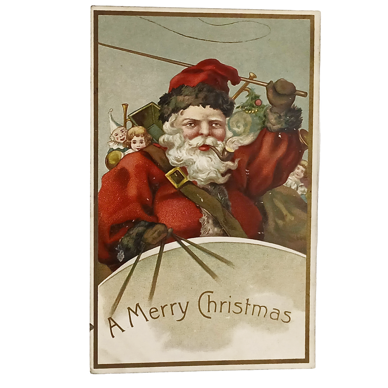 Santa Claus Christmas Postcard Saint Nick Driving Sleigh