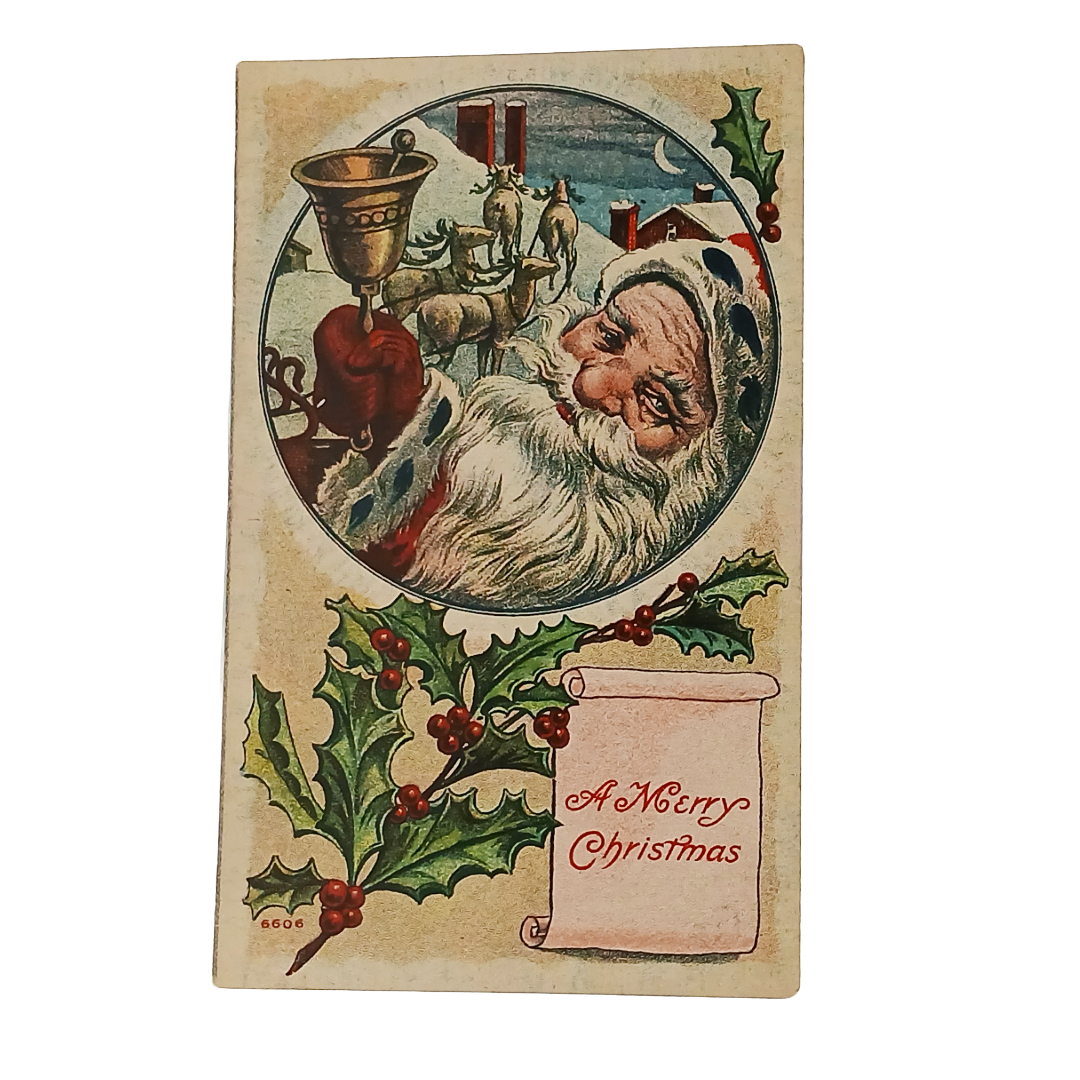 Christmas Postcard Santa Claus Ringing Bell