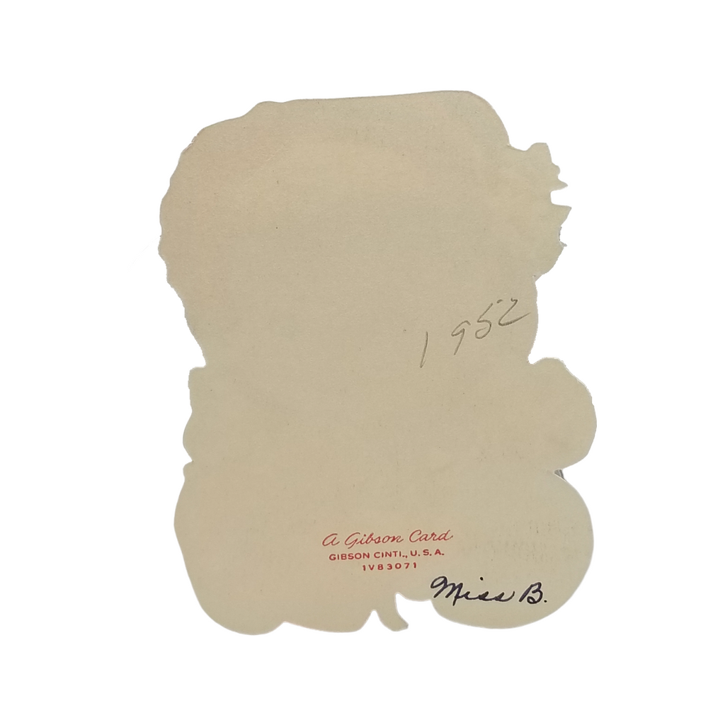 Vintage Valentine Die Cut Card Blonde Girl In Bonnet with Heart