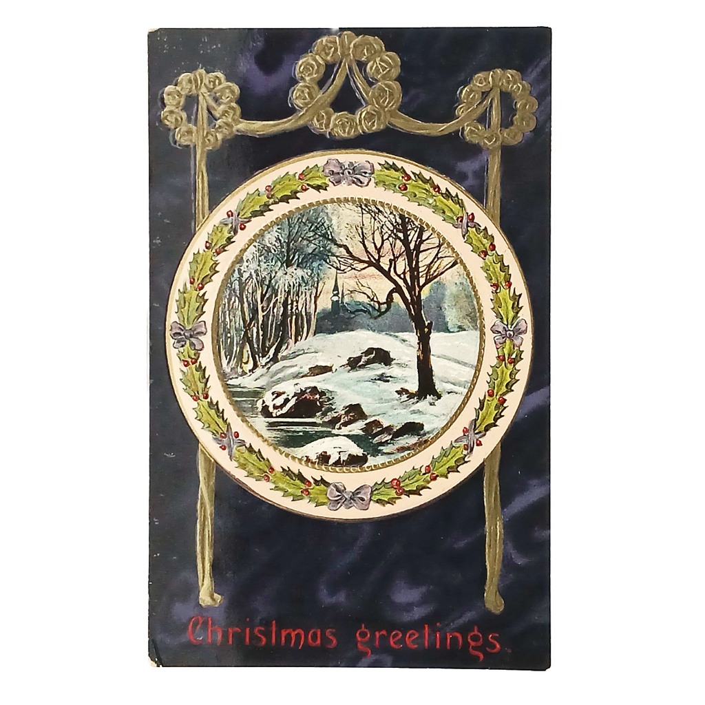 Christmas Postcard Gold Embossed Landscape in Snow Series 1201 Germany