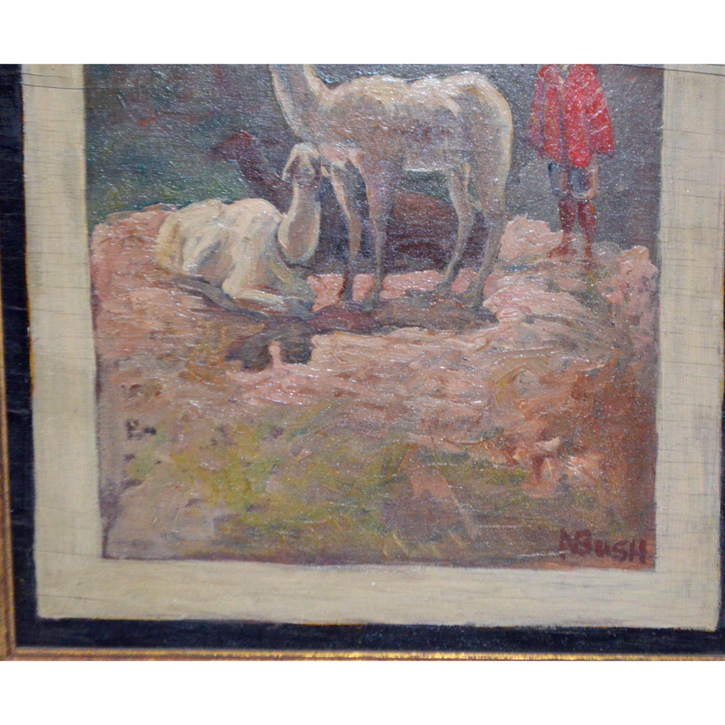 Artist Bush (AMERICAN, 1834 - 1894) Signed NBUSH Oil Peruvian Man Andes Landscape